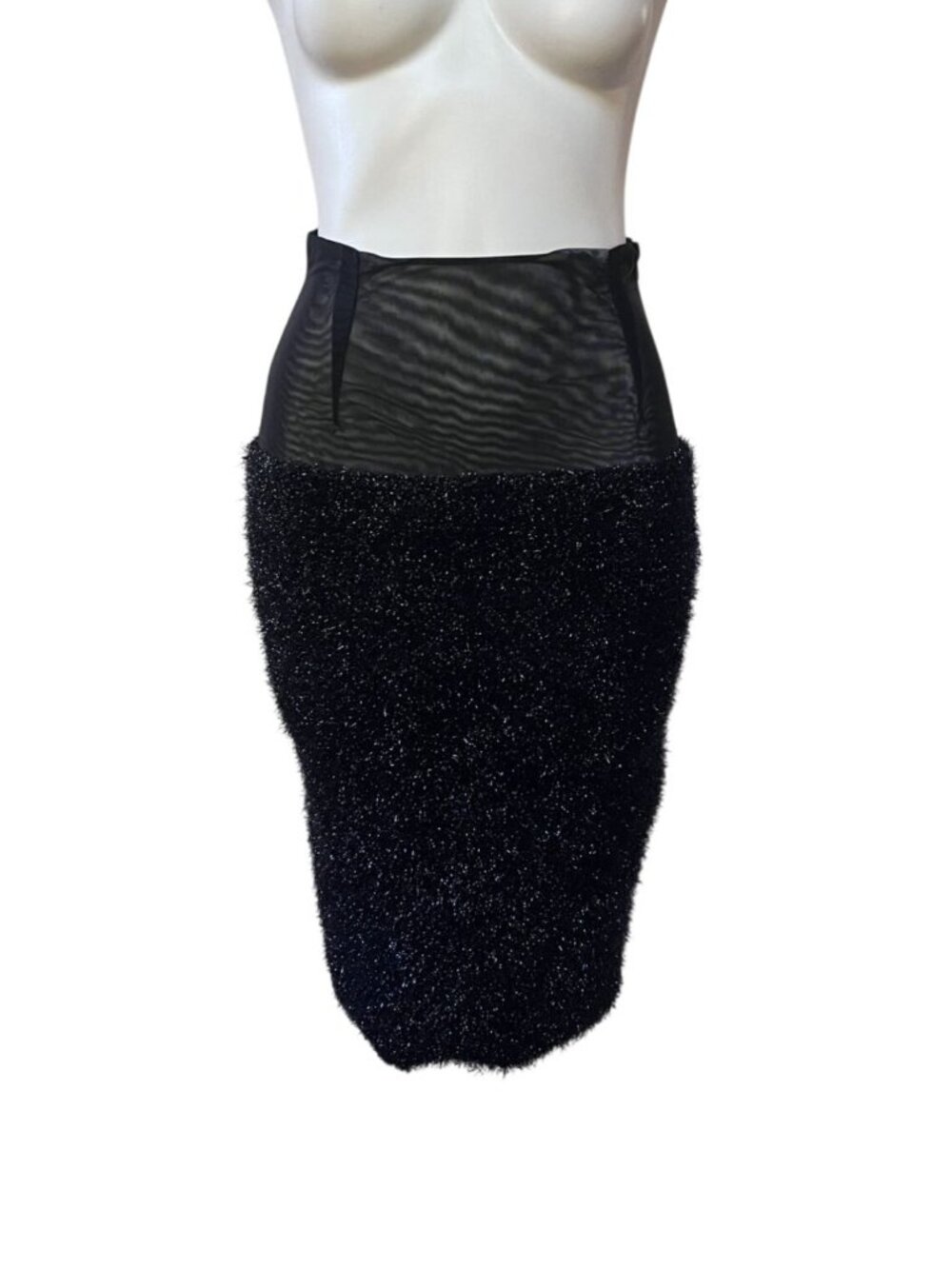 Vintage 1980s Gianfranco Ferre Illusion Drop Waist Tinsel Wool Blend Skirt